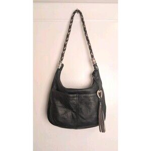 Brighton 'Barbados' Pebbled Leather Shoulder Hobo Bag -Black